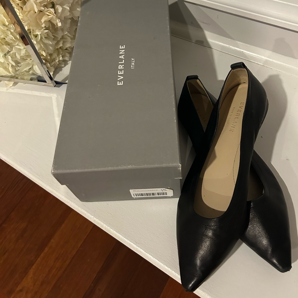Everlane Italy Black Leather Flats